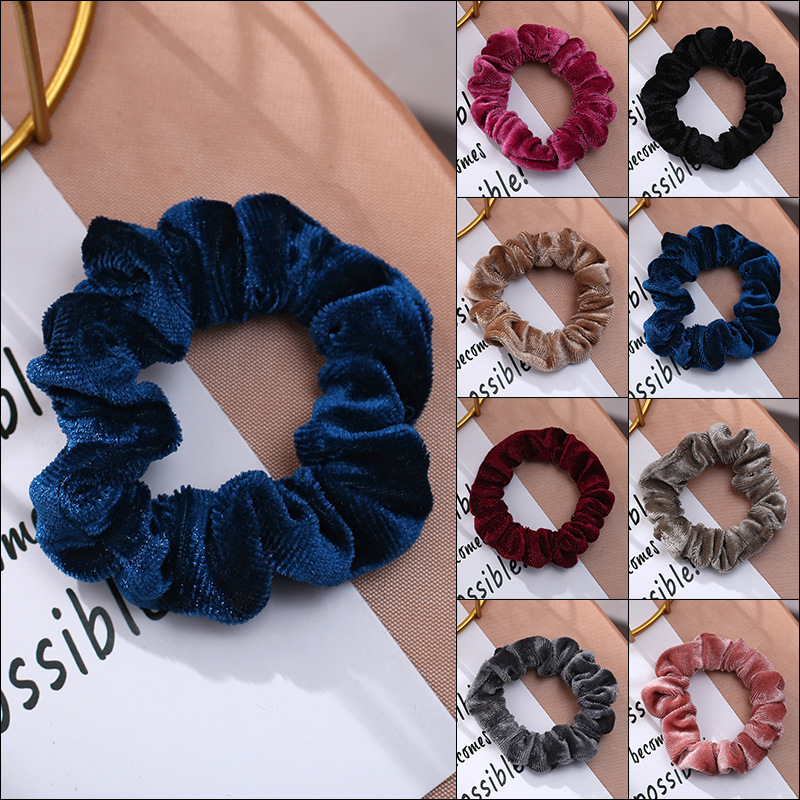 Cross-Border Wholesale European and American New Solid Color Hair Rope Flannel Large Intestine Ring