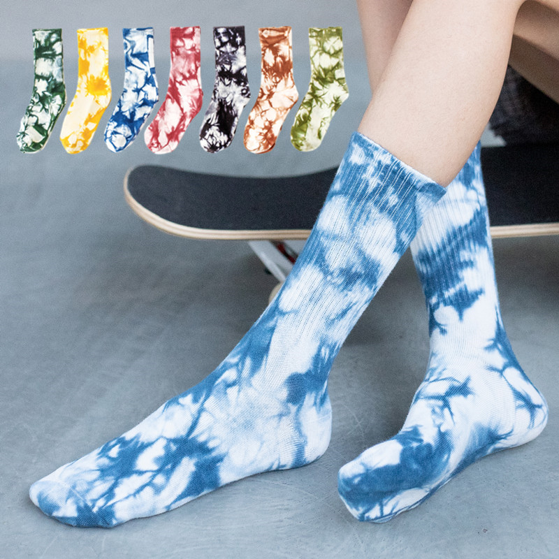 Spot Goods Street Sesh Tie-Dyed High Screw Type Sports Trendy Socks Mid-Calf Socks Men Women's