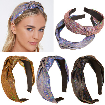 Europe and America Cross Border New Bright Silk Headband Knotted Hairpin with Broad Edge Fashion All-Match Headband Hair Fixer Face Wash Hair Accessories Headdress