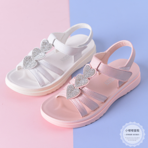 2021 summer new girls sandals little girls soft bottom beach shoes medium and large girls fashion personality princess shoes