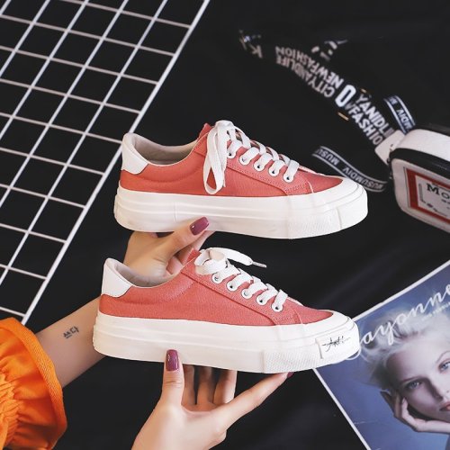 Women‘s Korean-Style Ulzzang Low-Cut Lace-up Canvas Shoes New Ins Trendy Street Shooting Fashion Casual Comfortable Sneakers