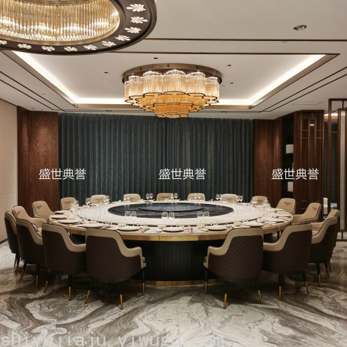 zhangye international hotel solid wood furniture customized hotel marble electric round table restaurant luxury box electric table