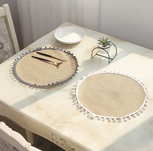 tableware swing plate with hair ball round craft jute placemat coaster waterproof table mat 1261