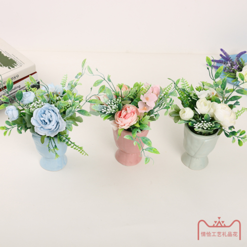 仿真花束假花客厅餐桌 塑料花装饰小摆件绢花玫瑰花套装仿真盆景