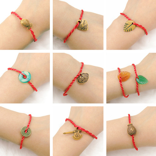 peach core imitation jade imitation wood woven red rope bracelet hand rope activity small gift gift wholesale hot sale animal year jewelry