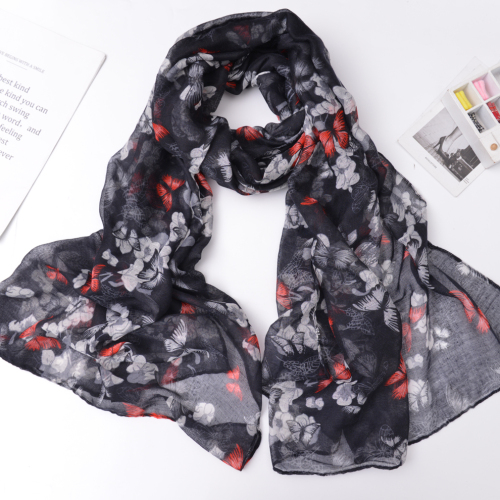 New Voile Butterfly Print Spring and Summer Leisure Women Scarf Shawl Bandana Factory Direct Sales in Stock