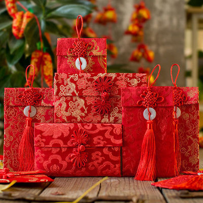 2021 New Year Red Envelope Gift Gold Bag Brocade Fabric Chinese Knot Thousands of Yuan Wedding Dowry profit Seal