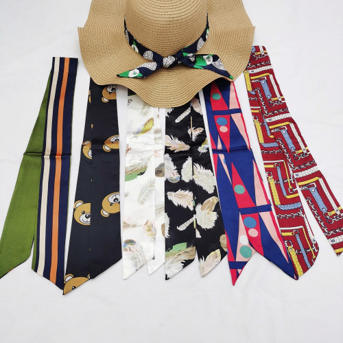 [Retail] Paris Spring Ticket Belt 5*100 Summer Special Silk Scarf Hair Band with Sun Hat All-Matching