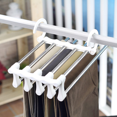 Hanging Five-in-One Anti-Wrinkle Magic Pants Rack Cabinet Multi-Functional Telescopic Stainless Steel Trousers Rack Double Hook