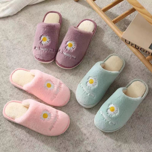 autumn and winter imitation rabbit fur couple non-slip warm daisy cotton slippers home indoor and outdoor confinement slippers couple
