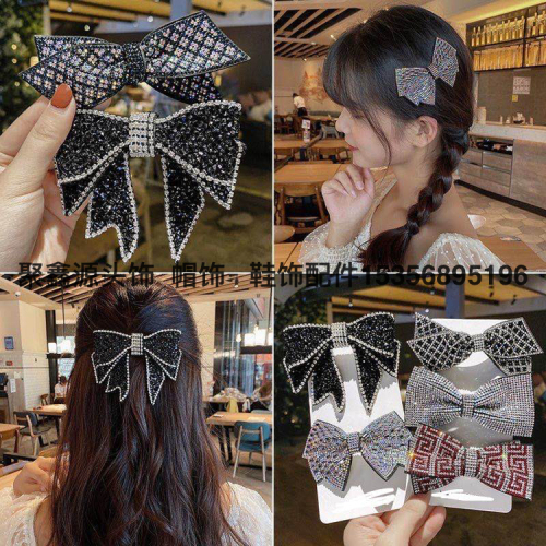 wu xin‘s same black full diamond bow barrettes korean internet celebrity simple temperament hairpin girl clip factory direct sales