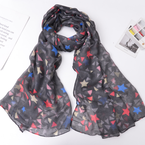 New Voile Five-Pointed Star Print Spring and Summer Leisure Women‘s Scarf Shawl Bandana Factory Direct Sales in Stock