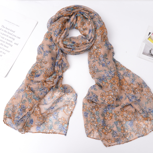 New Polyester Pastoral Floral Printed Spring and Summer Leisure Women‘s Scarf Shawl Bandana Factory Direct Sales in Stock