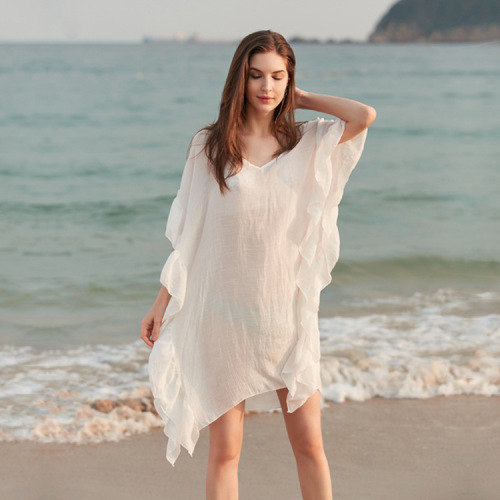 New European and American Foreign Trade Loose and Comfortable Batwing Shirt Irregular Seaside Beach Sun Protection Clothing Blouse Factory Direct Sales