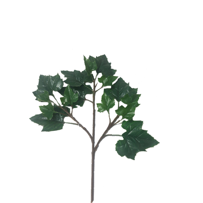 2021 New Artificial Green Plant Phoenix Tree Leaf Three Fork Branch Photography DIY Background Leaf 