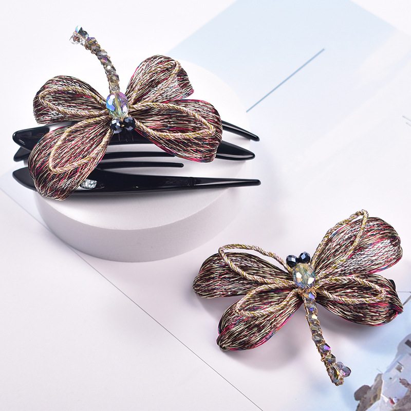 创意新款花朵韩版女士发夹蜻蜓铜丝发夹抓夹手工制作编织横夹发饰