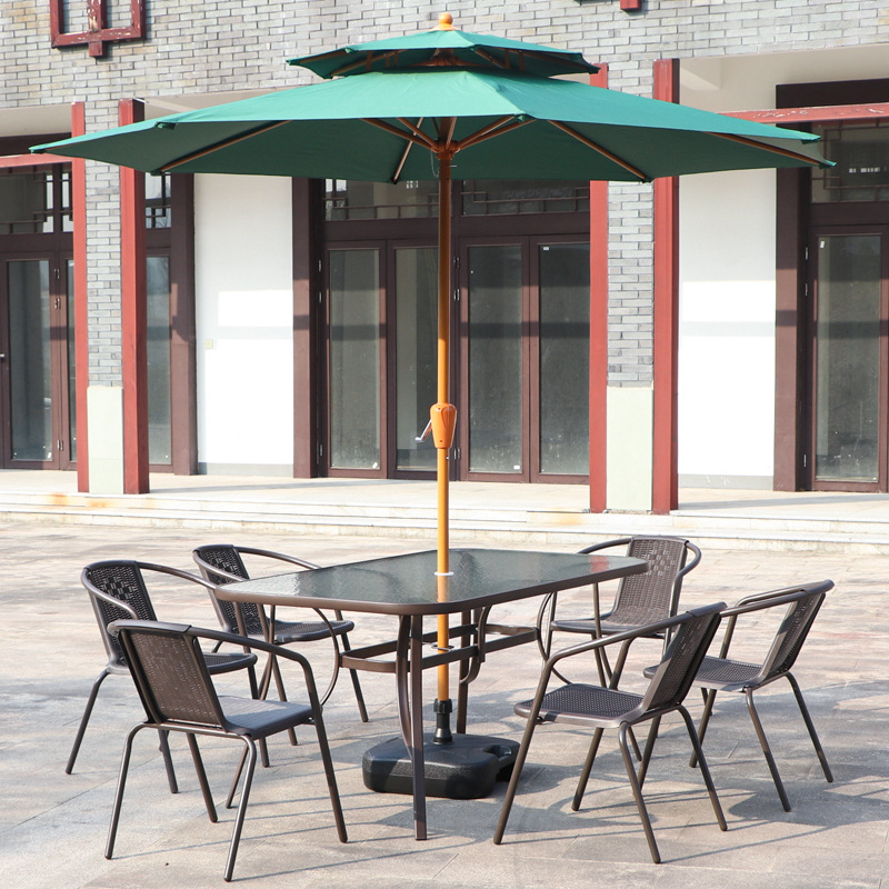 Outdoor Desk-Chair Courtyard Leisure with Umbrella Combination Outdoor Iron Outdoor Balcony Rattan C