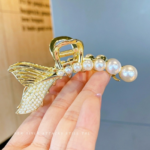 fishtail hair clip back head pearl hair clip large hair grip shark clip clip headdress korean internet influencer hairpin female