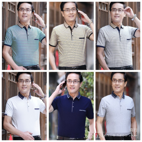 Men‘s Lapel Short Sleeve Foreign Trade Men‘s Business T-shirt Lapel Middle-Aged Men‘s Clothing Dad Wear Short Sleeve Wholesale
