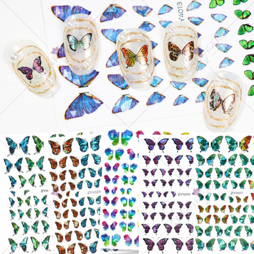 Laser Butterfly Wings Colorful Aurora Nail Sticker 3D Angel Wings Adhesive DIY Nail Ornament Decals