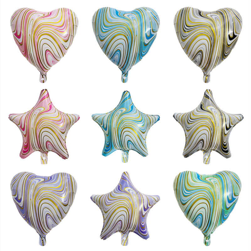 Aluminum Balloon Agate Love Heart Balloon Birthday Party Colorful Cloud Pattern Heart-Shaped Five-Po