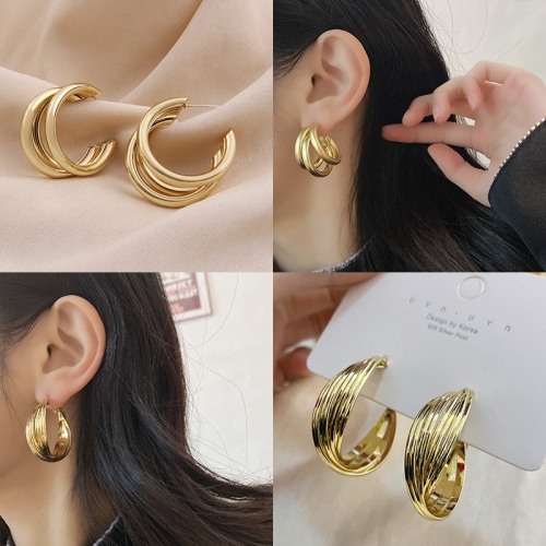 european and american metal circle earrings female retro hong kong style earrings simple round ring temperamental cold style personalized fashion earrings