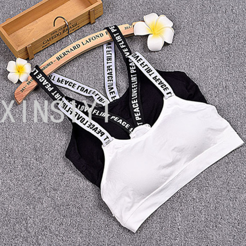 English Letter Shoulder Strap Women‘s Sports Bra Running Yoga Shockproof Beauty Back Tube Top No comfortable Underwear with Steel Ring 