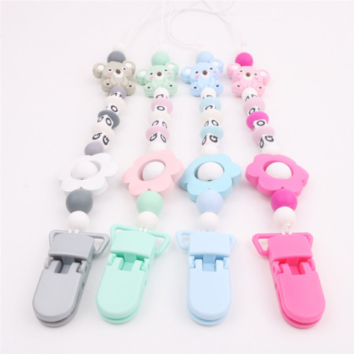 amazon cartoon silicone teether letters drop-preventing chain koala fork baby pacifier chain fork wholesale