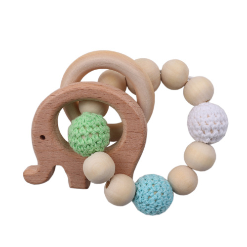Foreign Trade Baby Molar Beech Animal Bracelet DIY Baby Toys natural Log Beads Bracelet Hook Ball Bracelet 