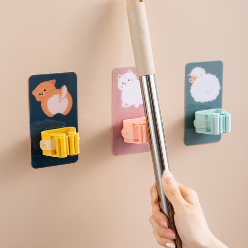 Cartoon Strong Adhesive Mop Hook Punch-Free Bathroom Mop Rack Broom Storage Card Holder Mop Clip