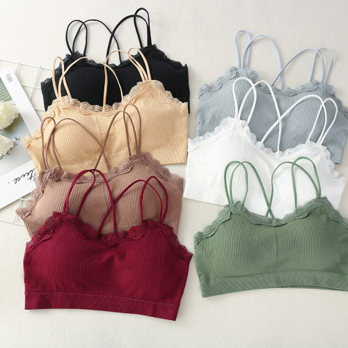 thread beauty back lace seamless chest-wrapped girl‘s thin strap yoga sleep tube top vest bra women‘s underwear