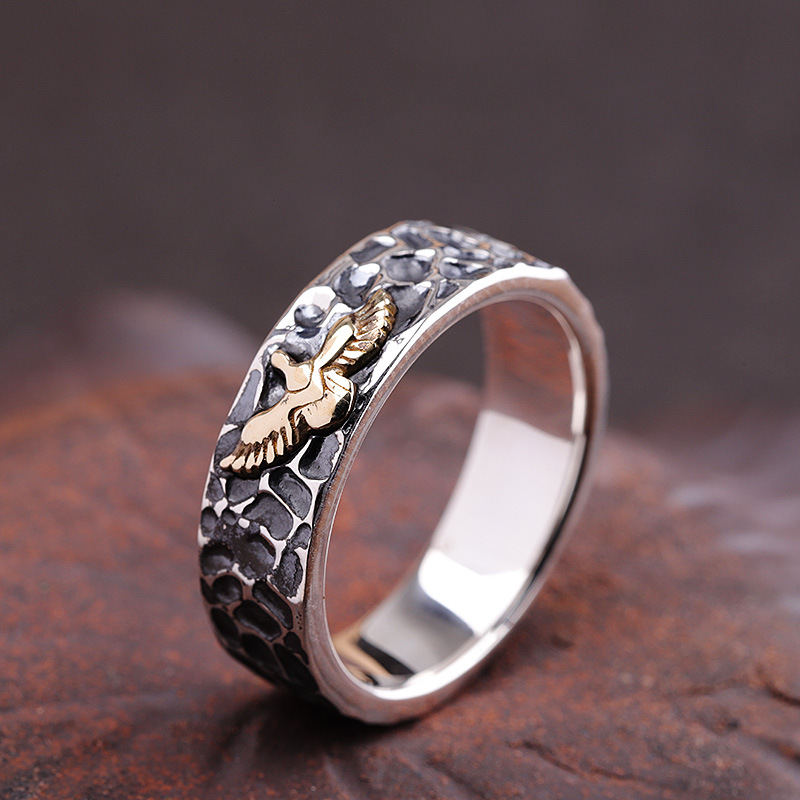 YY Silver Manufacturers Direct Sales S925 Silver Bracelet Big Zhang Hongtu Eagle Ring Men's Vin