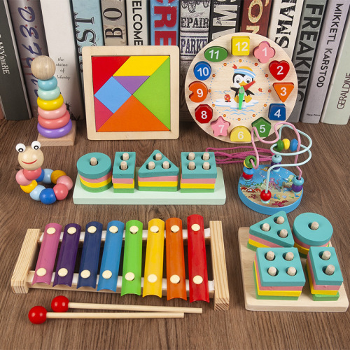 One-Piece Delivery Early Education Infant Children‘s Toys Beaded Set Column building Blocks Knock Piano Rainbow Tower Twist Worm Package 