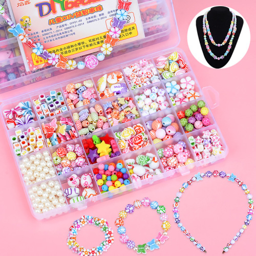 24 Grid Children‘s Beaded Toys DIY Handmade Girl Handmade Bead-Stringing Toy Wear Necklace Bracelet Beads Amblyopia
