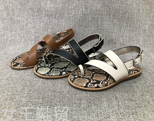 foreign trade european and american snake pattern women‘s sandals color matching summer flip-flops flat heel plus size roman sandals women‘s shoes