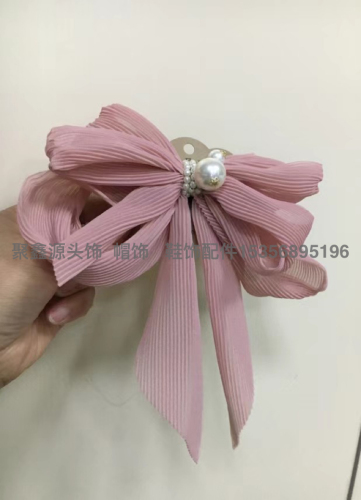 South Korea Imported Summer Mesh Solid Color Big Bow Pearl Spring Clip Super Fairy Temperamental Bangs Clip Half Hair Clip
