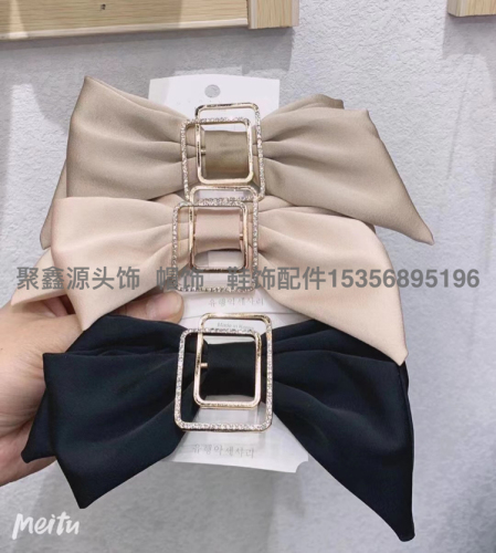 South Korea Imported Summer Mesh Solid Color Big Bow Pearl Spring Clip Super Fairy Temperamental Bangs Clip Half Hair Clip