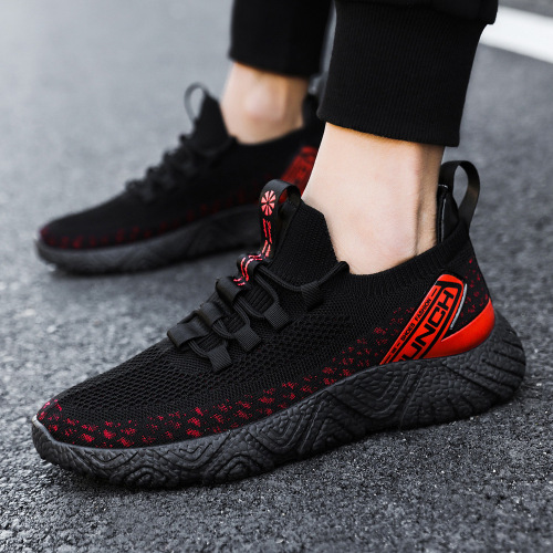 Summer Casual Flyknit Breathable Mesh round Toe Men‘s Low-Top Single-Layer Shoes Sports Shoes Outdoor Running Trendy Men‘s Shoes