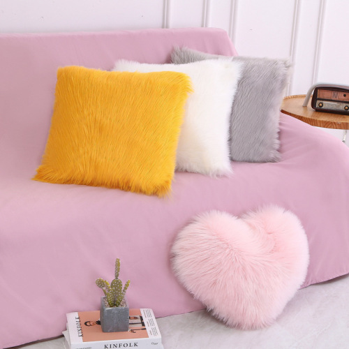 spot ins nordic plush pillowcase solid color home pillow back cushion imitation rabbit fur soft pillow cover wholesale