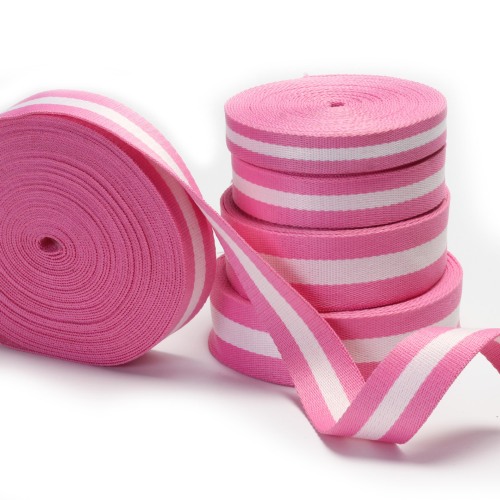 [Factory Direct Sales] Pink Striped Polyester-Cotton Ribbon for Customized Clothing and Bags