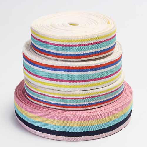 [factory direct sales] multi-color striped polyester-cotton ribbon for customized clothing and bags