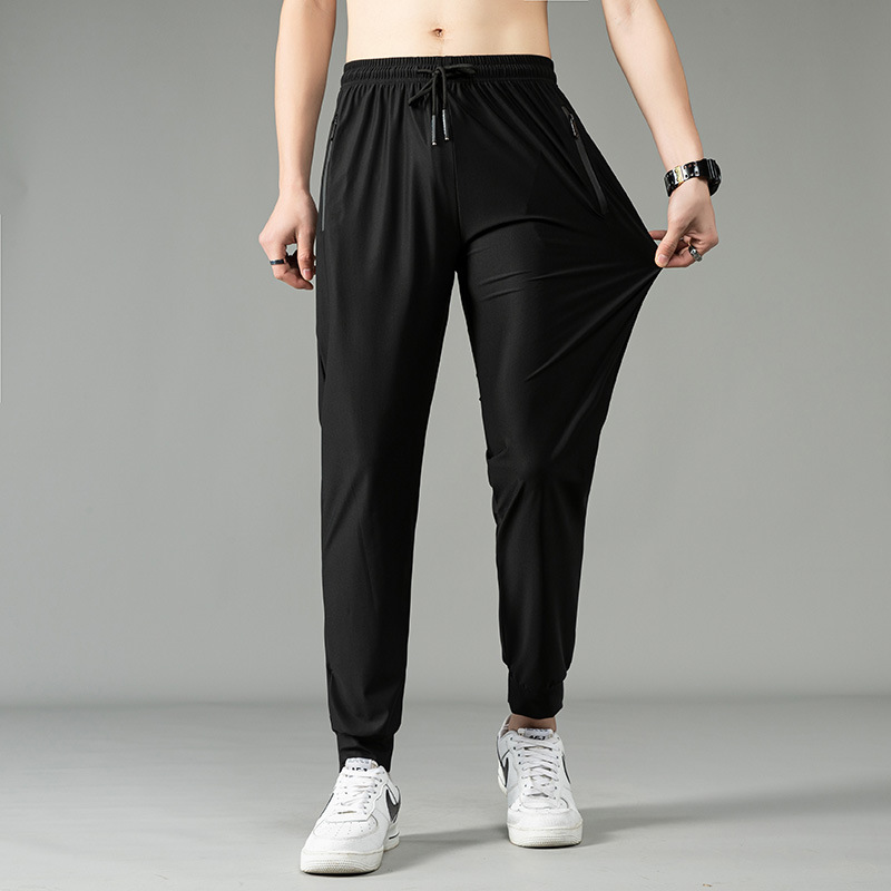 New Ice Silk Sports Pants Men's Mid-Waist Elastic Casual Pants Summer Slim Fit Trousers Sweatpa