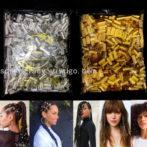 hair extension ring dirty braid buckle hot sale gold and silver iron barrel thread beads wholesale spring lady