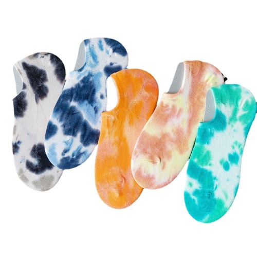 Tie-Dyed Boat Socks Women‘s Low-Cut Spring and Summer Cotton Socks Silicone Thin Ins Trendy Socks Men‘s Color Socks
