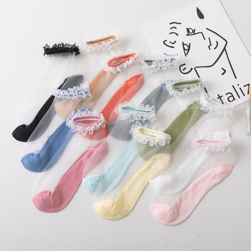 Summer Women‘s Socks Korean Fashion Khaki Women‘s Socks Glass Silk Short Tube Breathable Women‘s Socks Lace Khaki Stockings
