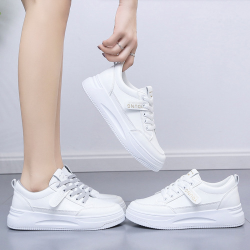 Women‘s White Shoes Spring New Korean Style Student Flat White Casual Shoes Low-Top Platform Board Shoes Female Qr03 