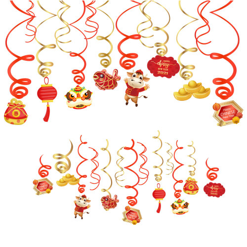 Chinese New Year Theme Party Spiral Ornaments Party Pull Flag Doorway Ornaments