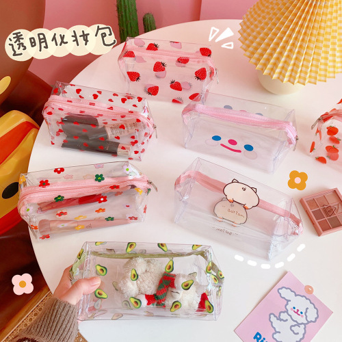 japanese and korean transparent jelly cosmetic bag cartoon large capacity girl pencil case storage bag wash bag