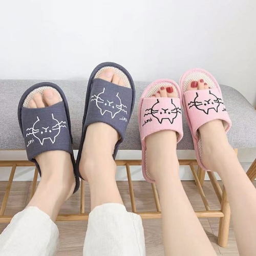 new spring and autumn embroidered cartoon open linen slippers women‘s linen slippers home slippers
