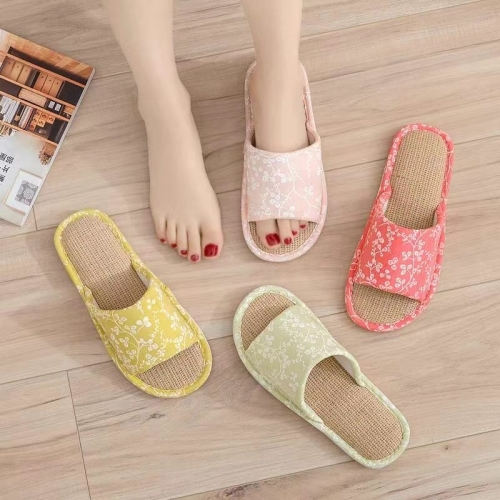 foreign trade small floral print open linen slippers women‘s linen slippers home slippers indoor